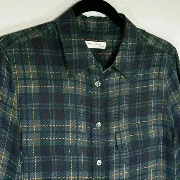 Equipment Femme 100% silk tartan plaid shirt dress green holiday winter size xs - Picture 3 of 16